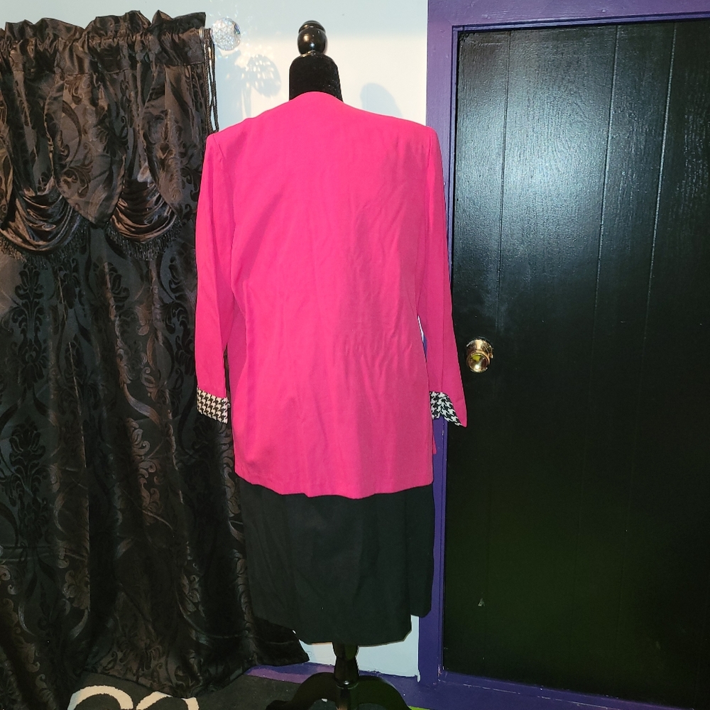 1980's power dress asymmetrical pattern with belt. Retro vintage - Picture 4 of 7